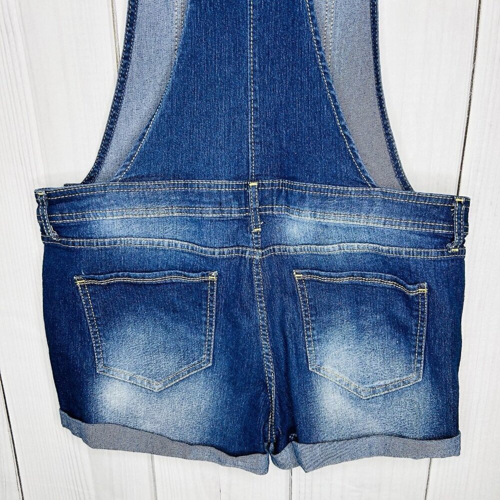 No Boundaries Short Jeans Overalls Stretch Denim Size L (11-13) Cuffed - Picture 9 of 11